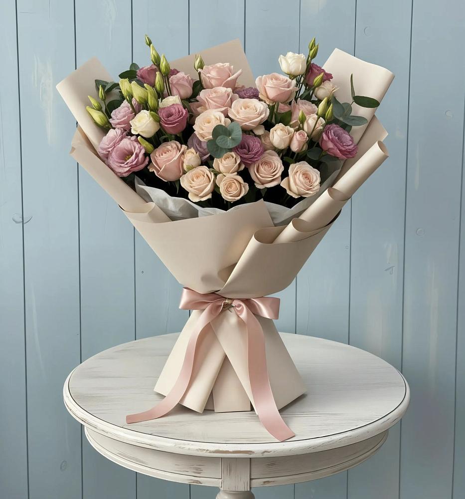 Букет цветов из: Розы и Лизиантусы в Осташкове