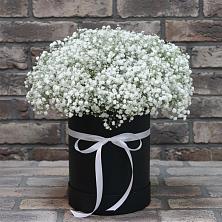 Цветочная композиция из Гипсофила в шляпной коробке в Осташкове