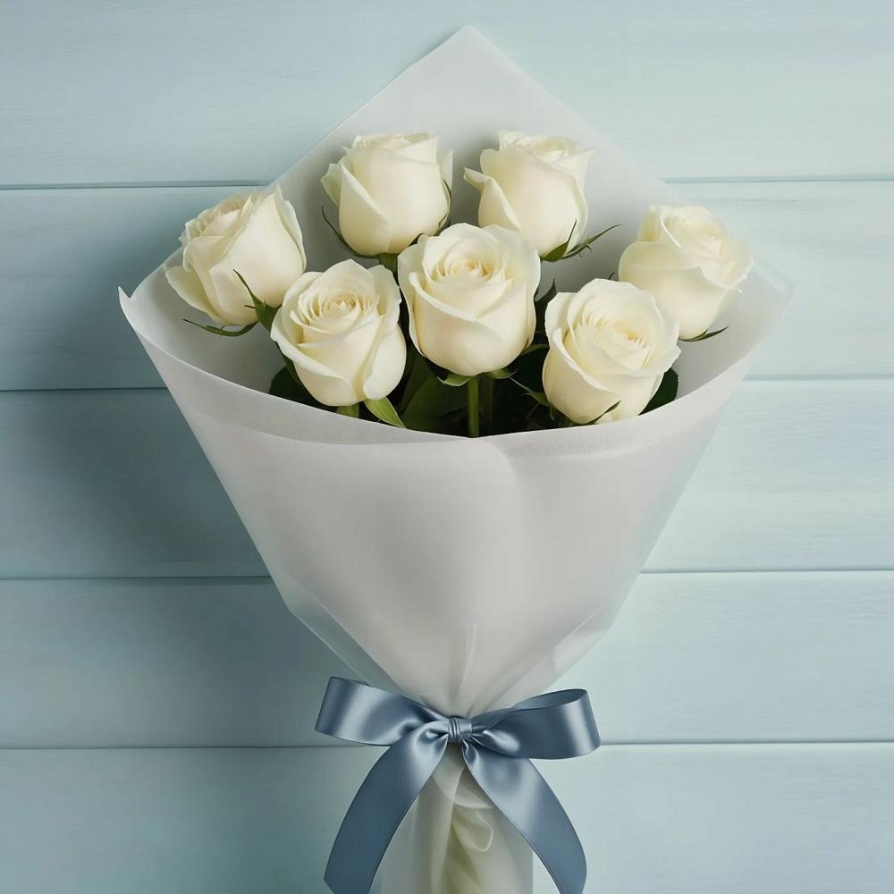 Букет 7 Белых роз Эдлесс Лав в Осташкове
