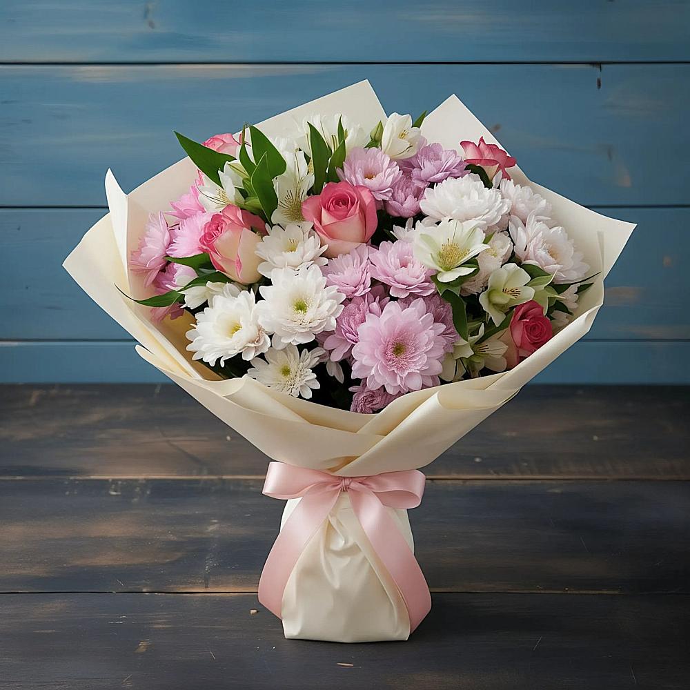 Букет цветов из: Хризантемы, Альстромерии и Розы в Осташкове